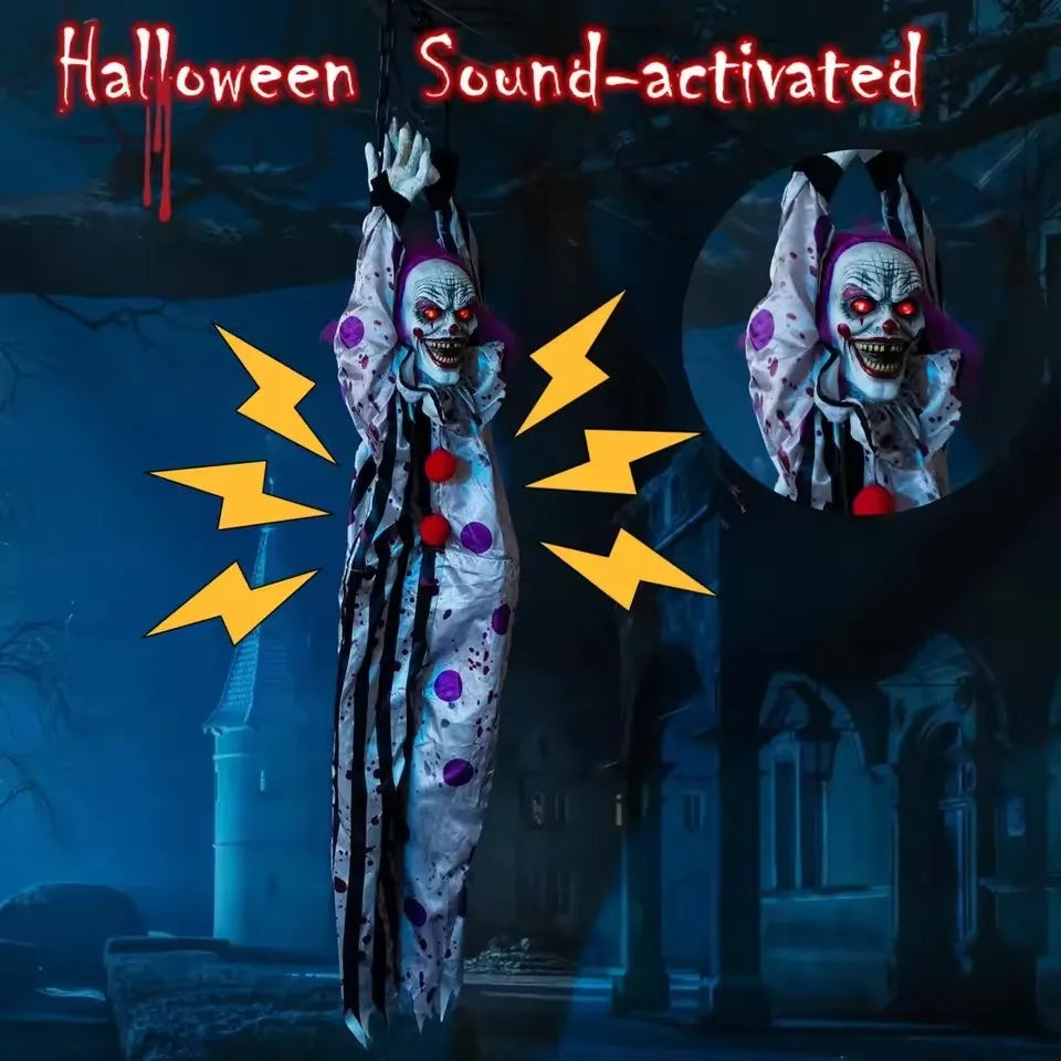 Halloween Hanging Ghost Clown – Electric Voice-Activated Haunted House Horror Decoration