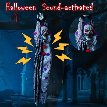 Halloween Hanging Ghost Clown – Electric Voice-Activated Haunted House Horror Decoration