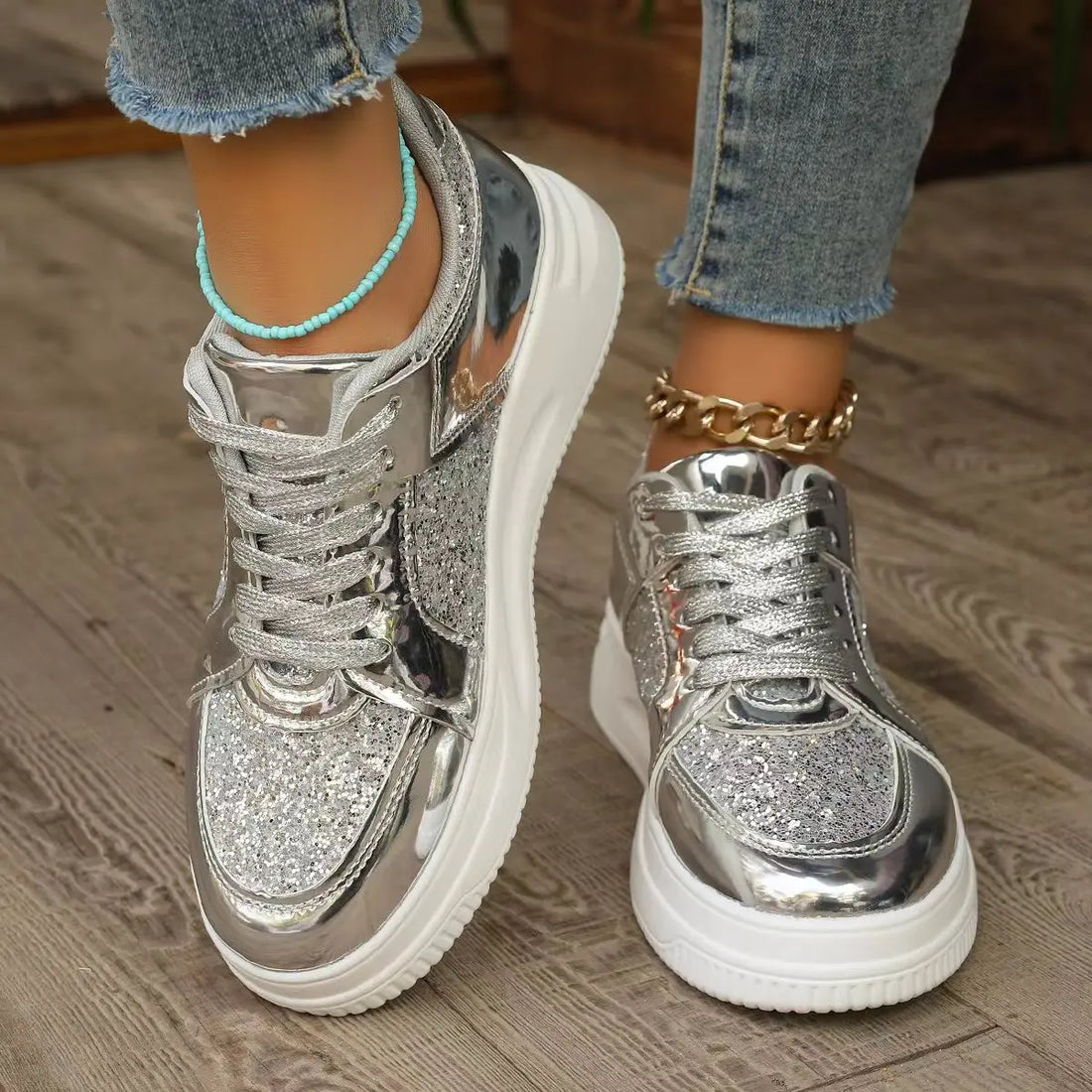 Sports Casual Glittery Shoes - Blingy Bag LLC