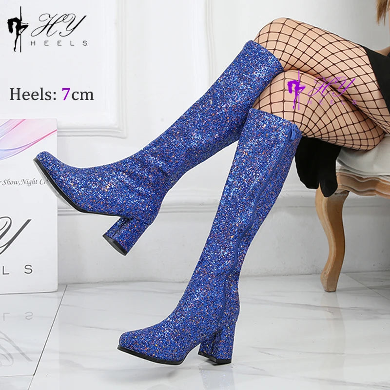 Glittery Knee High Boots - Blingy Bag LLC