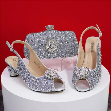 Silver Wedding Platform Heels & Matching Bag Set