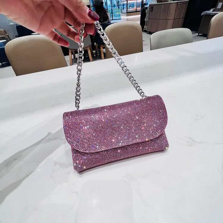 JIOMAY Rhinestones Bag for Women 2024 Mini Purses and Handbags Clutch Wallets Ladies PU Leather Chain Party Evening Shoulder Bag - Blingy Bag LLC