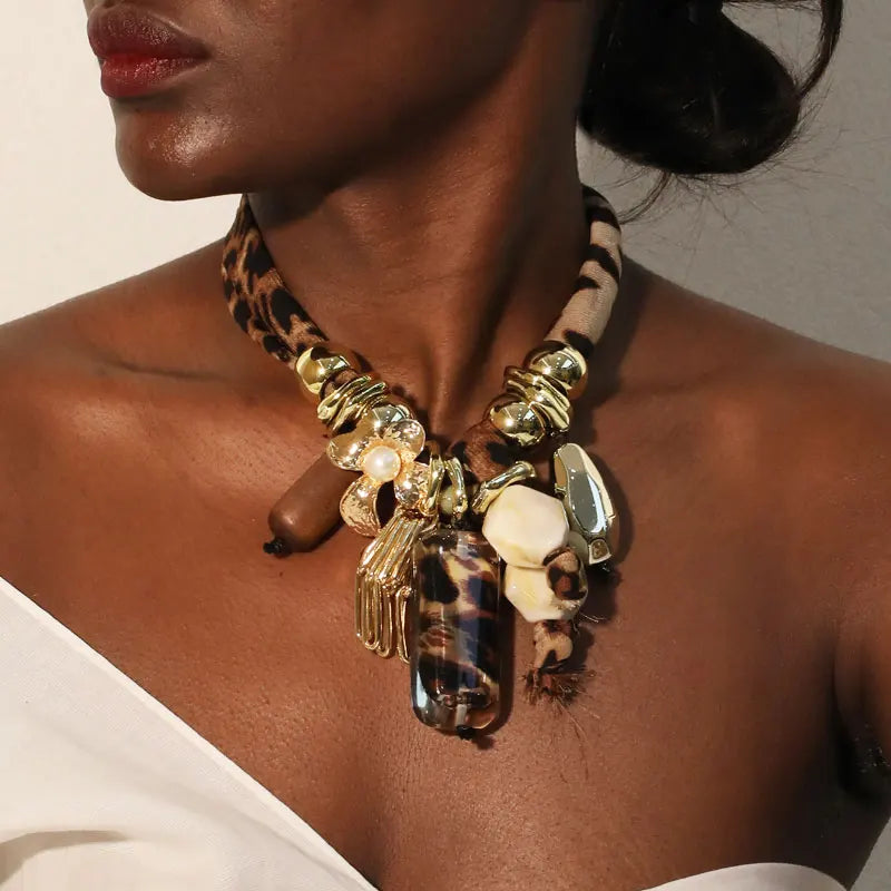 Fashion Retro Leopard&Beads Necklace Women Girl Trendy Vintage Wedding Party Jewelry