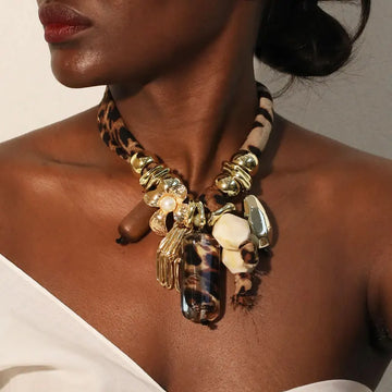 Fashion Retro Leopard&Beads Necklace Women Girl Trendy Vintage Wedding Party Jewelry