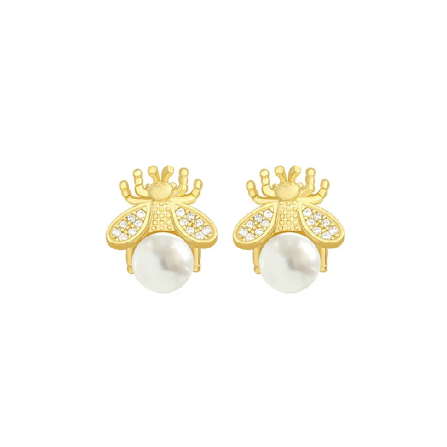 Honey Bee Pearl Stud Earrings - Blingy Bag LLC