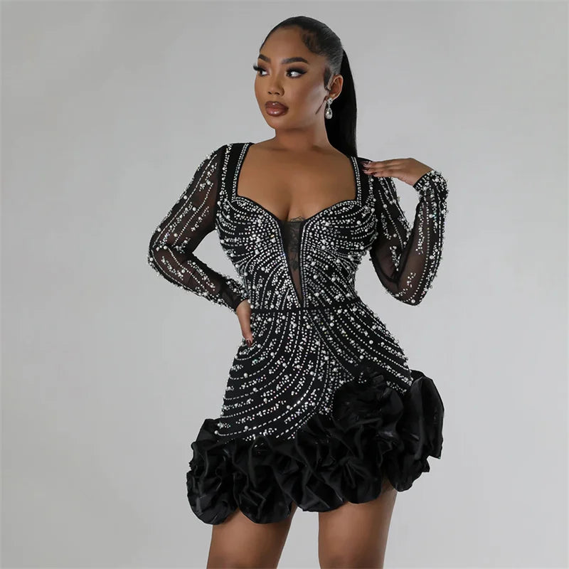 Ruffles Bodycon Mini Dress - Blingy Bag LLC