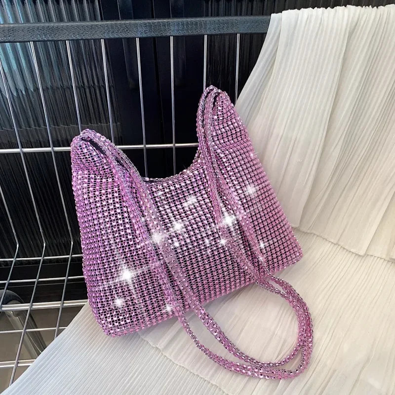 Fashion Rhinestone Shiny Handbag Women Sparkling Evening Clutch Tote Purse Bags Luxury Design Causal Handbag Ladies Shoulder Bag - Blingy Bag LLC