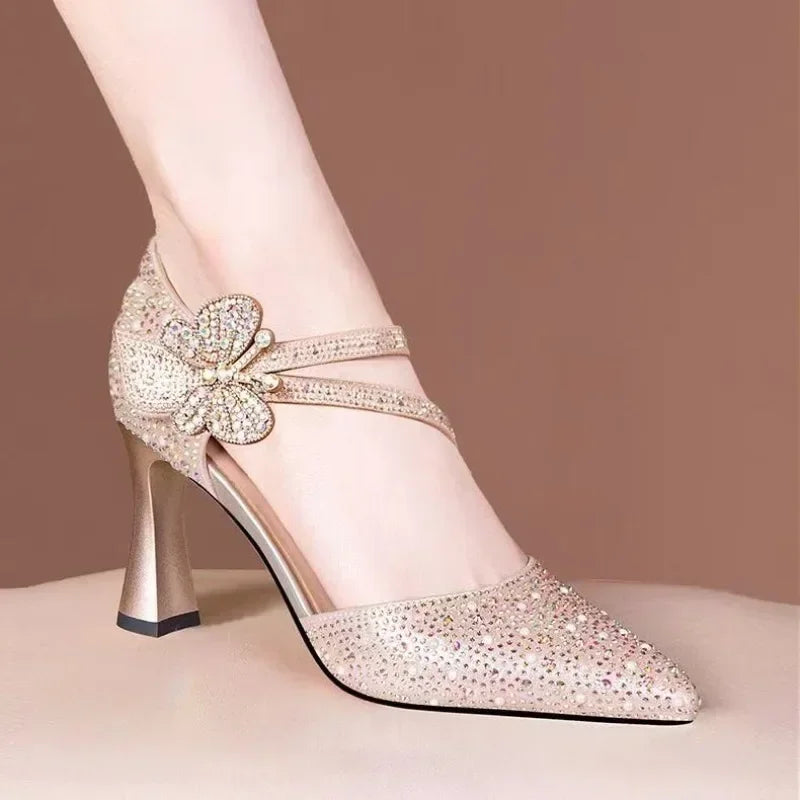 2025 Women’s Fashion Sandals – Korean Style Pointed Toe High Heels, Luxury Casual Hollow Shoes