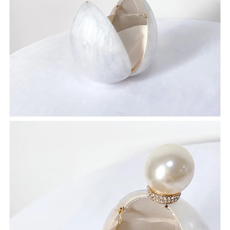 Pearl White Marble Oval Acrylic Box Clutches Purse Evening Bags Wedding Rhinestone Handbags Bridal PVC Female  Mini Purses Bag - Blingy Bag LLC