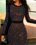 High-Waist Sequin Striped Dress - Blingy Bag LLC