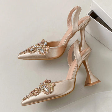 Crystal Rhinestone Pointed Toe Red High Heels – Women’s Wedding Party Pumps