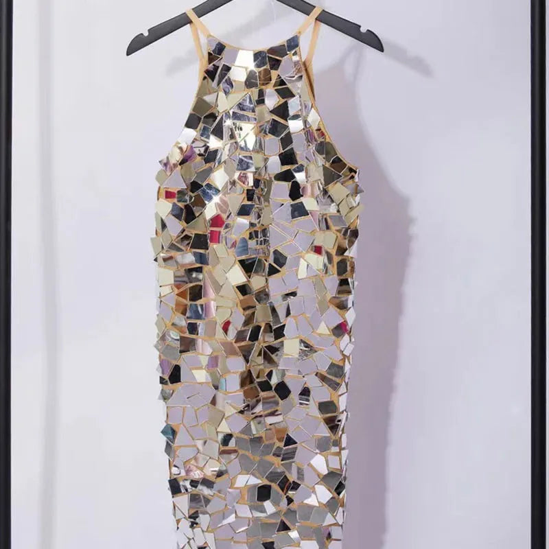 Metallic Sequin Halter Dress - Blingy Bag LLC