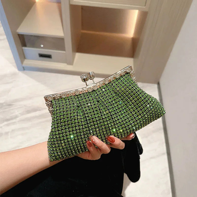 Bling Rhinestone Evening Bag Luxury Dress Clutch Wedding Bride Hand Bag Shiny Designer Party Pleated Dinner Long Purse XA764H - Blingy Bag LLC