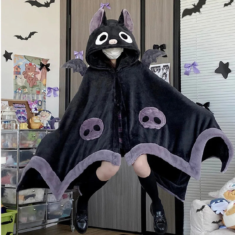 Anime Halloween Cosplay Costume Bat Y2k Plush Pajamas Cloak Sleepwear Costume For Spring Autumn Adults Women Blanket Cape Gifts - Blingy Bag LLC