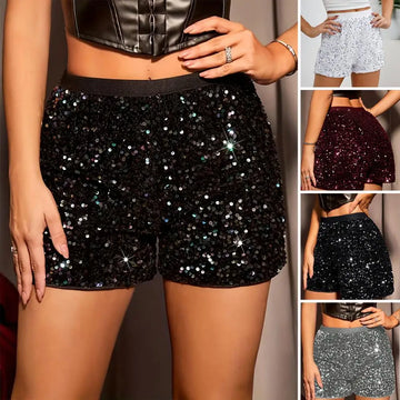 Women’s Sequin Shorts – Sparkly Mid Waist Elastic Glitter Hot Pants for Party & Club