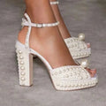 Beaded Pearl Fish Mouth High Heels - Blingy Bag LLC