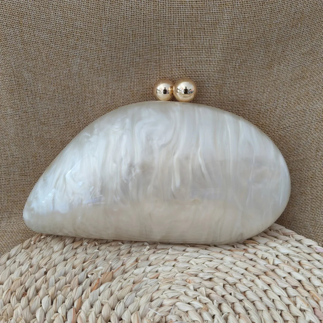 Irregular Oval White Pearl Purse - Blingy Bag LLC