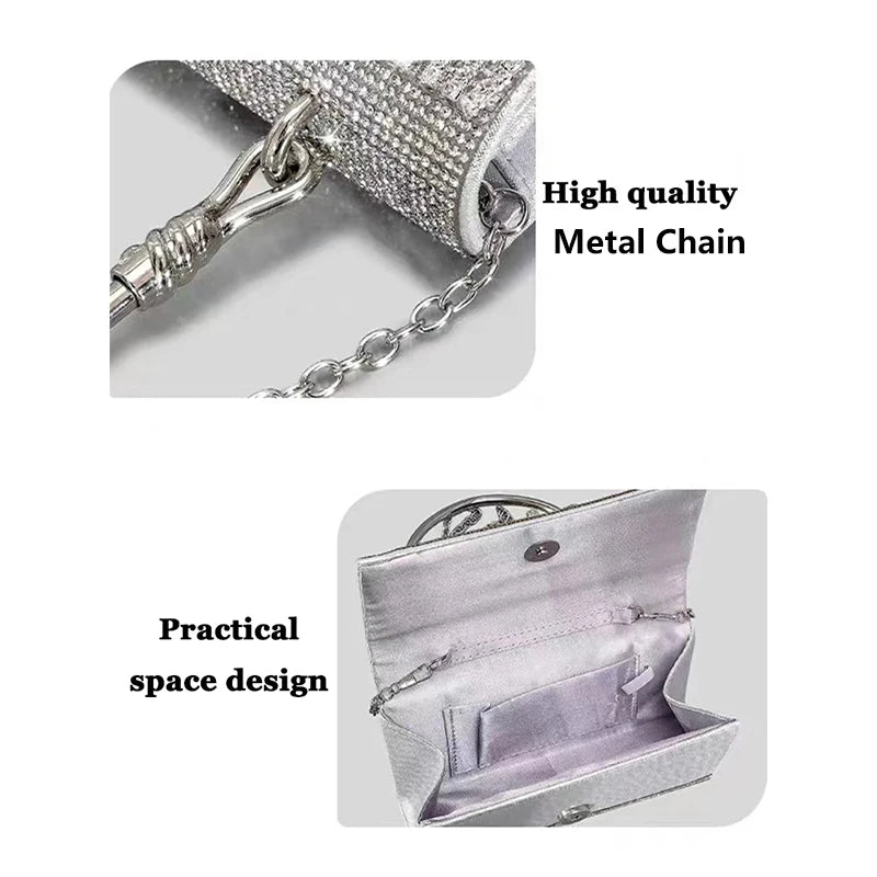 JIOMAY Silver Clutches Bag Luxury Designer HandBags for Women 2024 Bling Rhinestone Evening Tote Bag Fashion Wedding Purses - Blingy Bag LLC