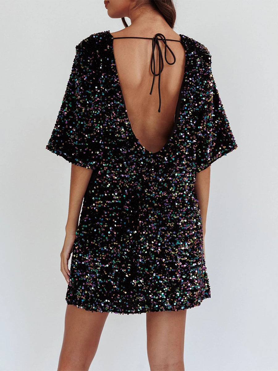 Sparkly Open-Back Loose Dress - Blingy Bag LLC