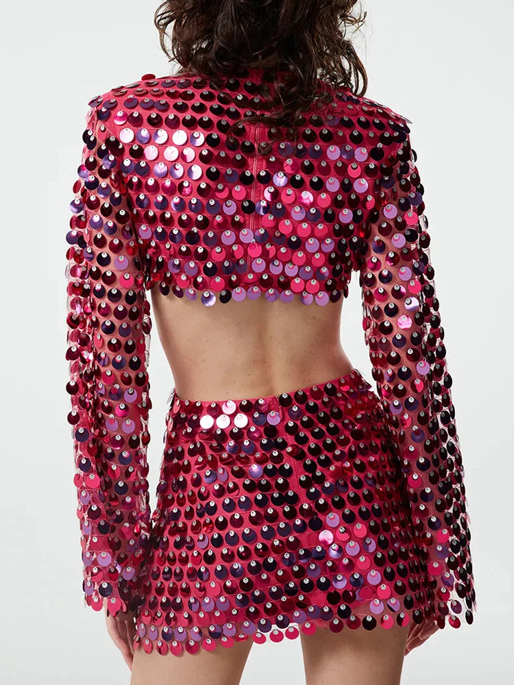 Hollow-Out Sequin Mini Dress - Blingy Bag LLC