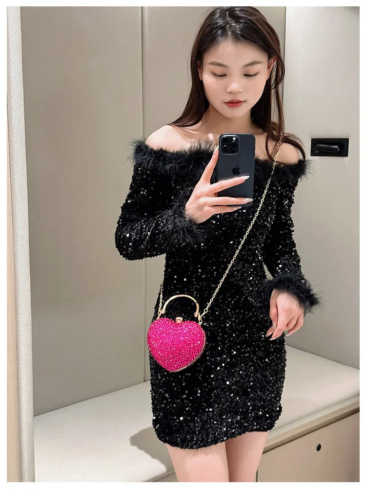 2024 Luxury Diamond Inlay Heart Shape Crystal Clutch Purse Stones Evening Wedding Party Shoulder Bag Rhinestone Clutches Bags - Blingy Bag LLC