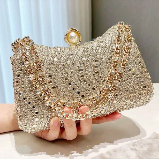 Women’s Rhinestone Evening Clutch – Retro Luxury Diamond Inlay Wedding & Party Bag