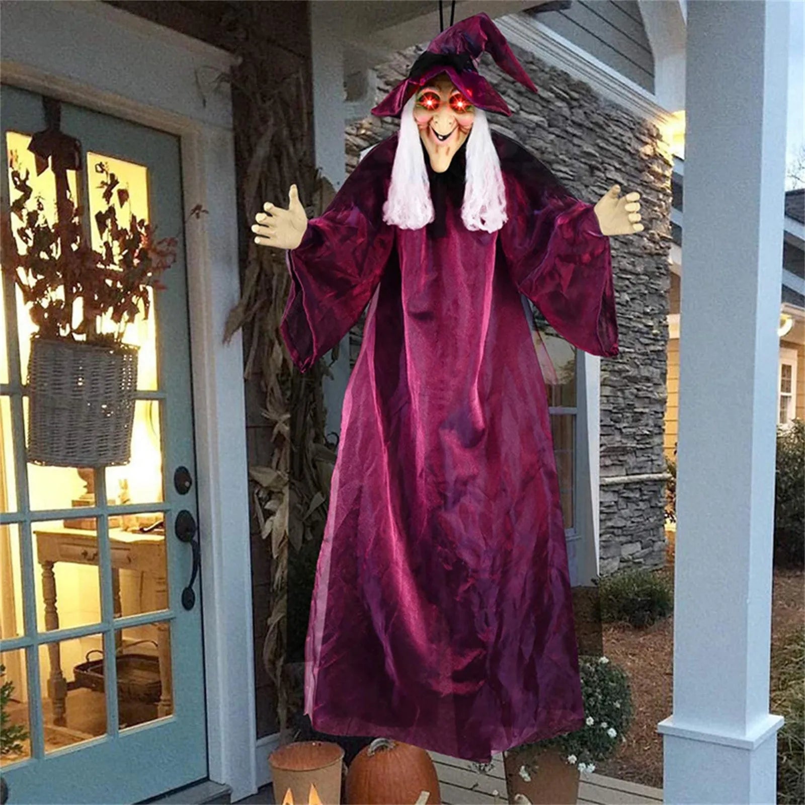Halloween Hanging Witch Decoration – Voice Control Luminous Sound Horror Prop for Haunted House