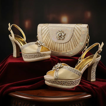 Bigger Size Rhinestone Wedding Heels & Matching Bag Set