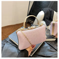 Chic Glitter Sequins Diamond Clutch Handbag Women Metal Top Handle PU Leather Square Rhinestone Messenger Purse Chain Bag Box - Blingy Bag LLC