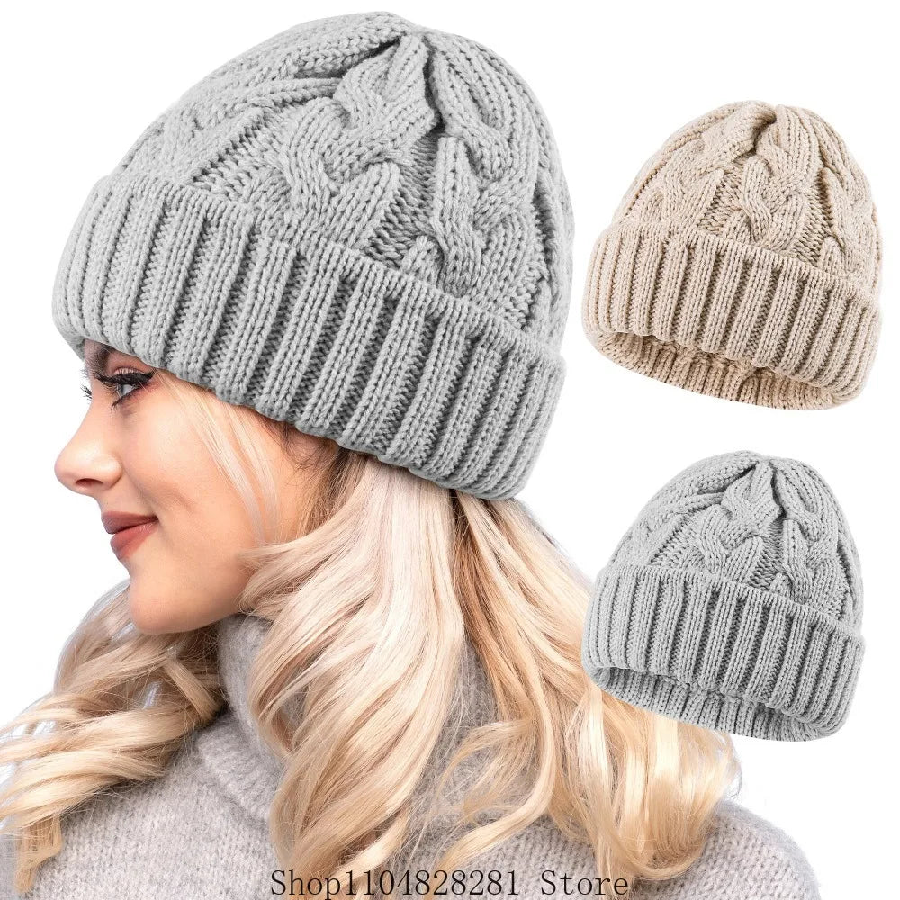 2025 Women’s Knitted Winter Beanie – Handmade Chunky Warm Hat for Autumn & Cold Weather
