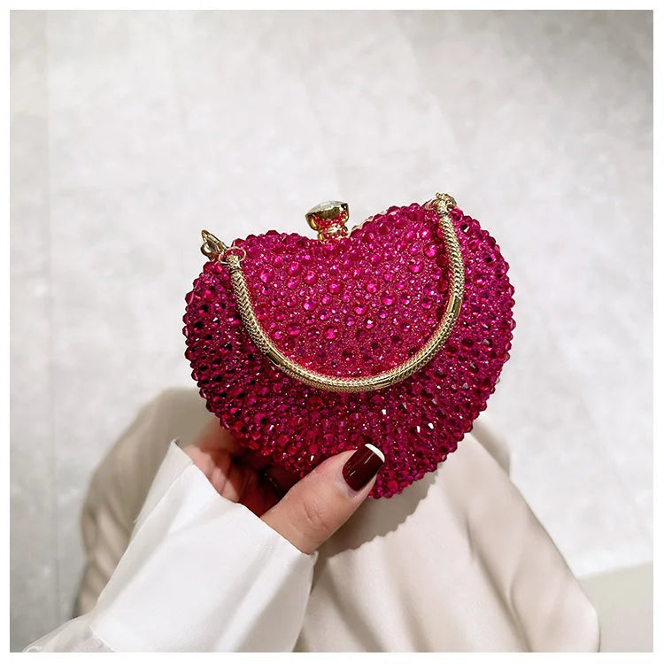 2024 Luxury Diamond Inlay Heart Shape Crystal Clutch Purse Stones Evening Wedding Party Shoulder Bag Rhinestone Clutches Bags - Blingy Bag LLC