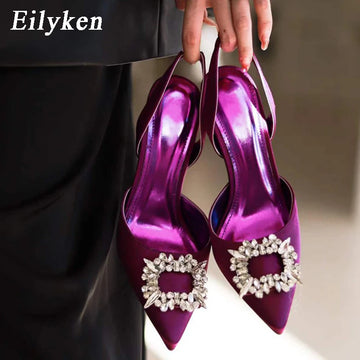 Eilyken Silk Pumps – Crystal High Heels for Party & Wedding
