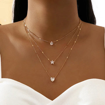 Women’s Trendy Zircon Pendant Necklace – Multilayer Chain Choker, Shiny Fashion Jewelry Gift