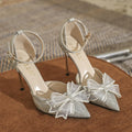 Elegant Silver Bowtie High Heels - Blingy Bag LLC