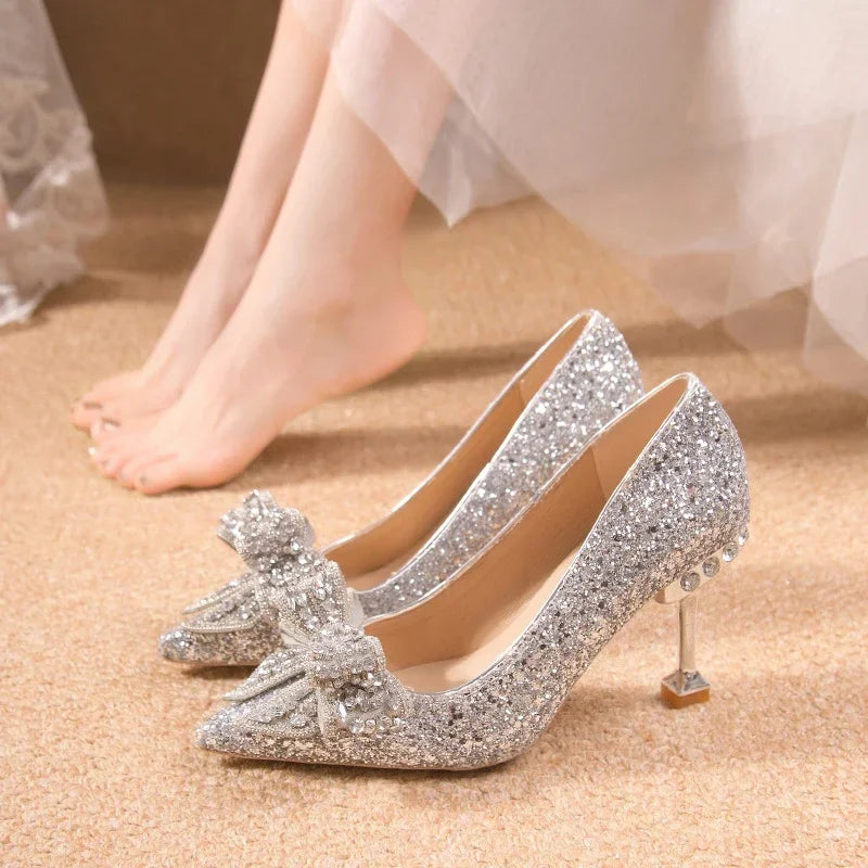 Bow Rhinestone High Heels - Blingy Bag LLC