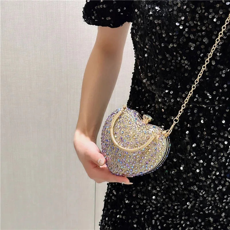 2024 Luxury Diamond Inlay Heart Shape Crystal Clutch Purse Stones Evening Wedding Party Shoulder Bag Rhinestone Clutches Bags - Blingy Bag LLC