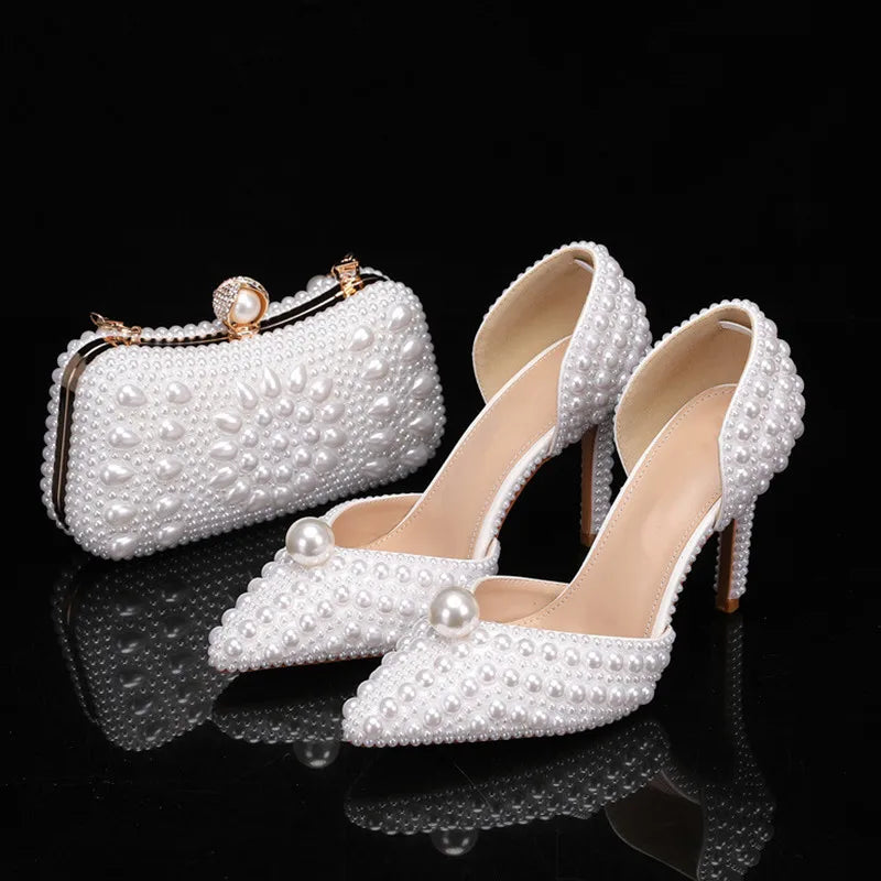 Women’s Pearl Beaded Pumps – Luxury Pointed Toe High Heels for Wedding & Prom