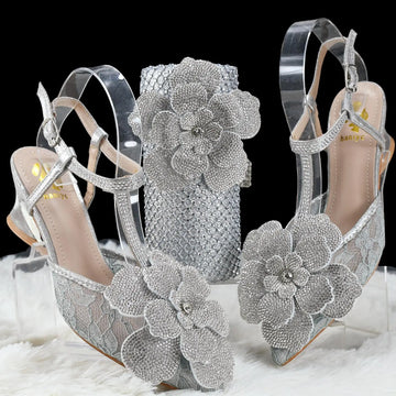 Silver Wedding Party Heels & Matching Bag Set
