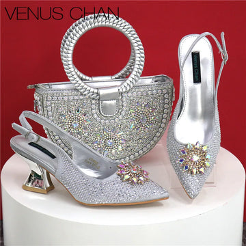 Women’s Italian Design Heels & Bag Set – Handmade Petal Clutch Pointed Toe Party Shoes