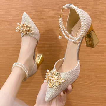 Pearl Beaded High Heels - Blingy Bag LLC