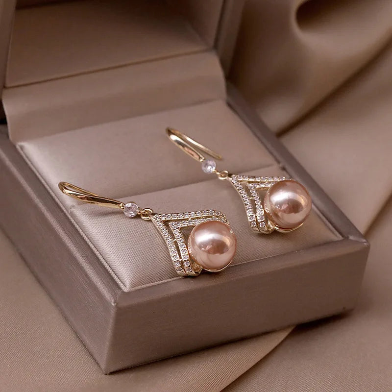 Champagne Pearl Dangle Earrings - Blingy Bag LLC