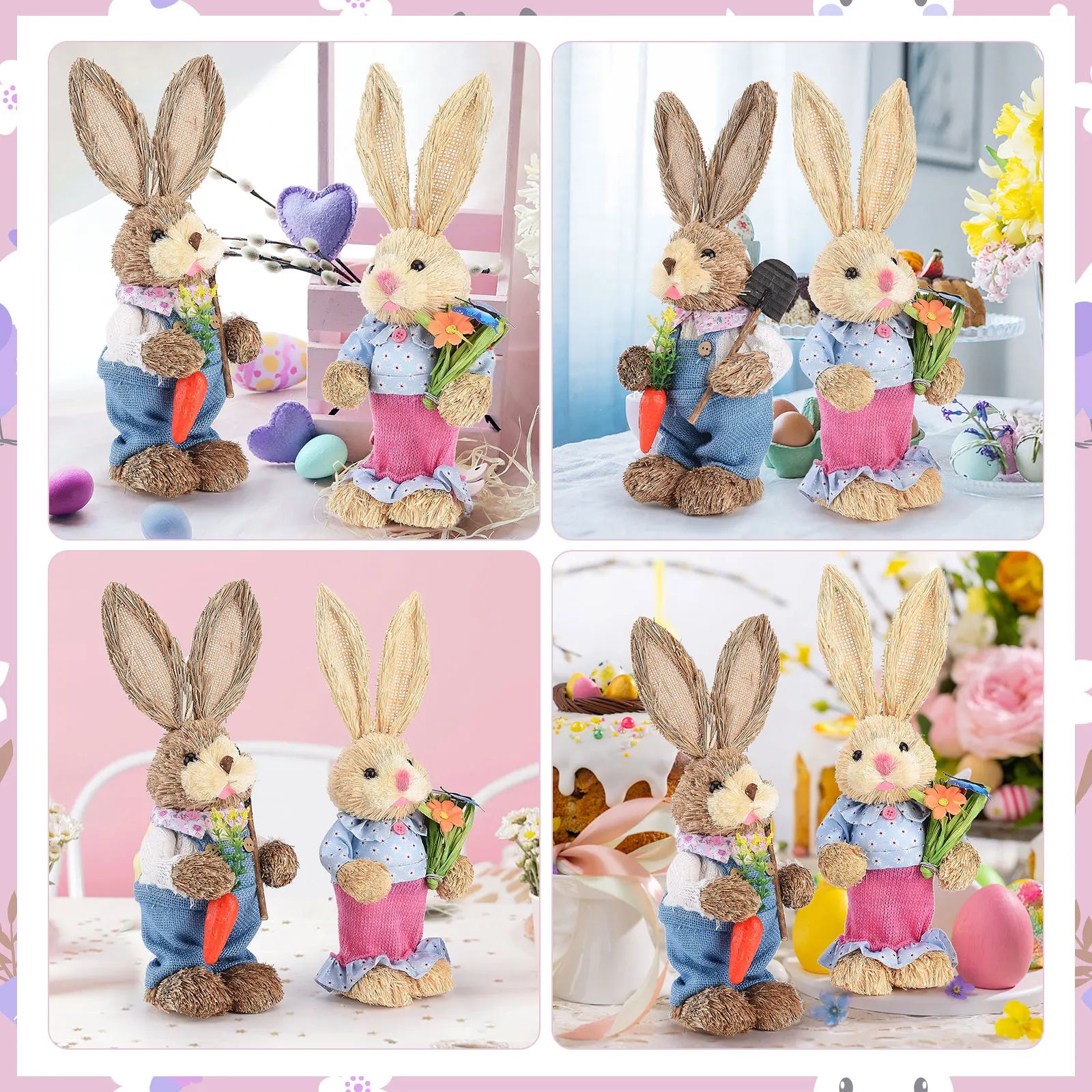 Straw Easter Bunny Ornament Set - Blingy Bag LLC