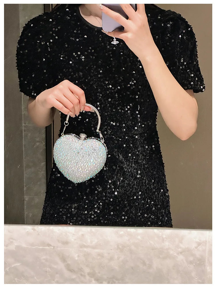 2024 Luxury Diamond Inlay Heart Shape Crystal Clutch Purse Stones Evening Wedding Party Shoulder Bag Rhinestone Clutches Bags - Blingy Bag LLC