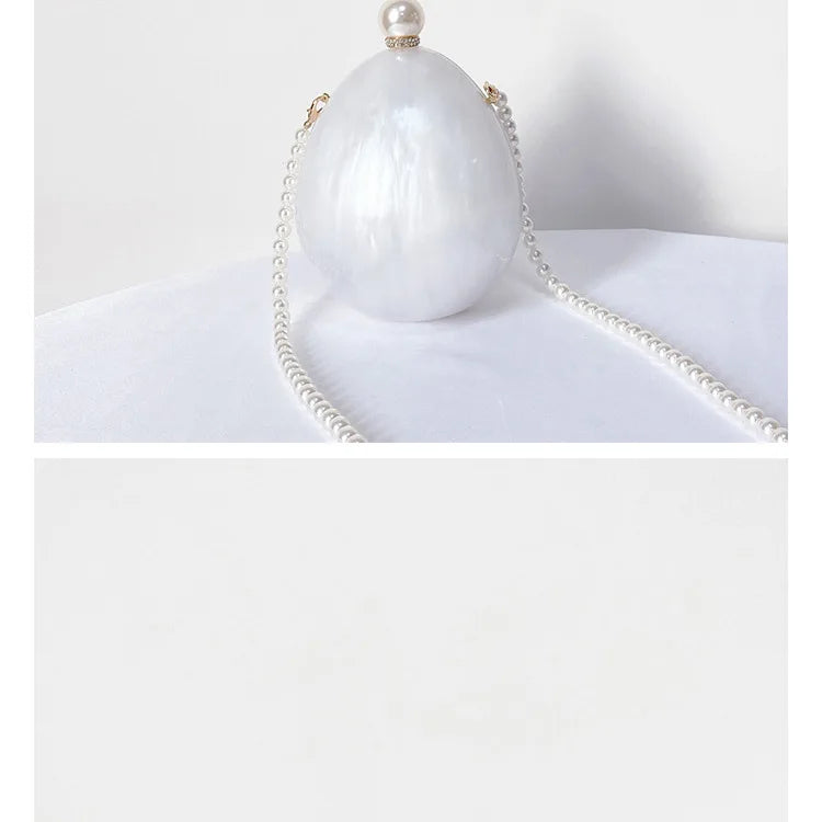 Pearl White Marble Oval Acrylic Box Clutches Purse Evening Bags Wedding Rhinestone Handbags Bridal PVC Female  Mini Purses Bag - Blingy Bag LLC