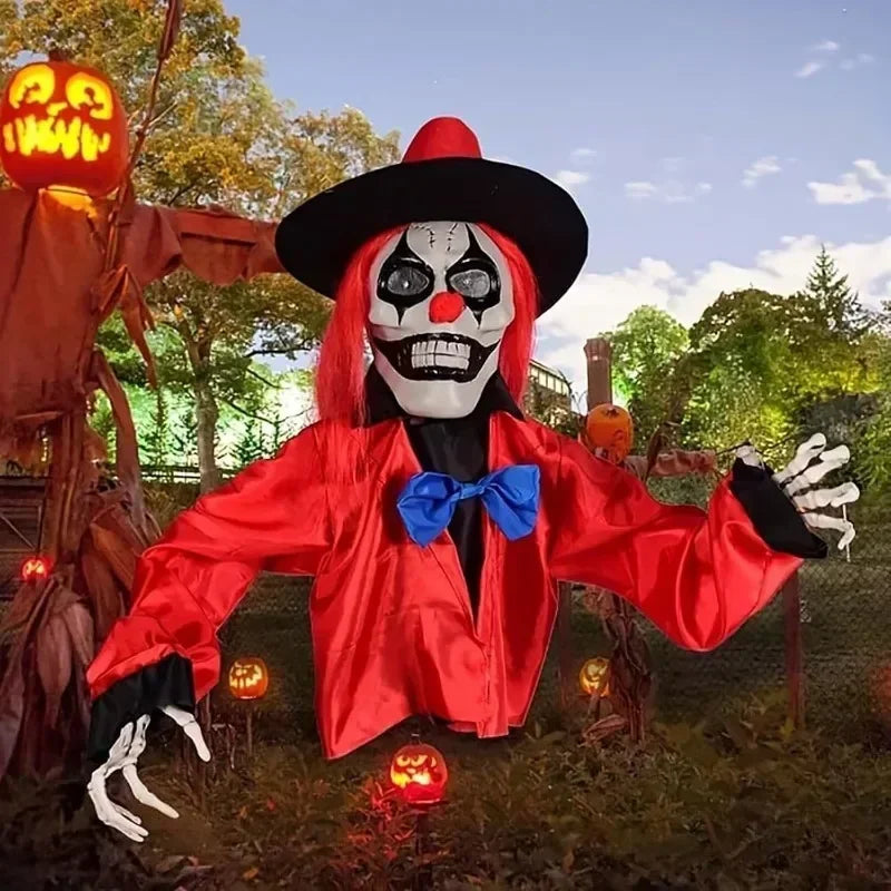 Halloween Glowing Sound Clown – Spooky Floor Prop for Outdoor Garden & Party Decoration