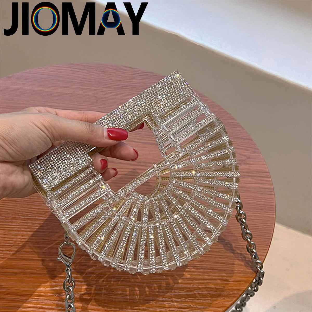 ﻿JIOMAY Half Moon Bag Rhinestone Purse Luxury Designer Handbags Clutch Evening Mini Basket Bling Tote Bag Crystal Wedding Bags - Blingy Bag LLC