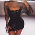 Bling Rhinestones Fishnet Mini Dress - Blingy Bag LLC