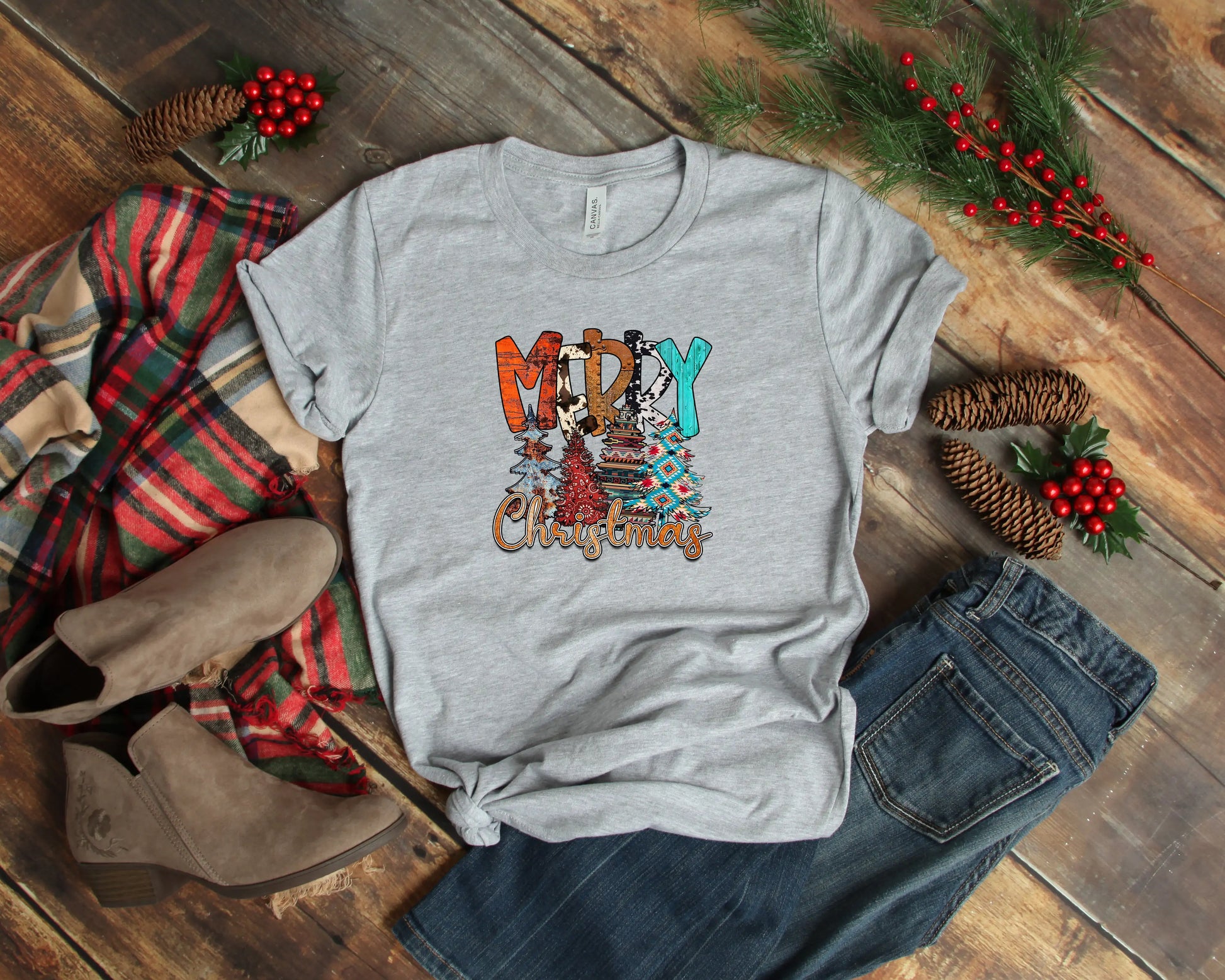 Western Merry Christmas Shirt, Christmas Shirts - Blingy Bag LLC