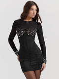 Patchwork Mini Dress with Rhinestones for Women - Blingy Bag LLC