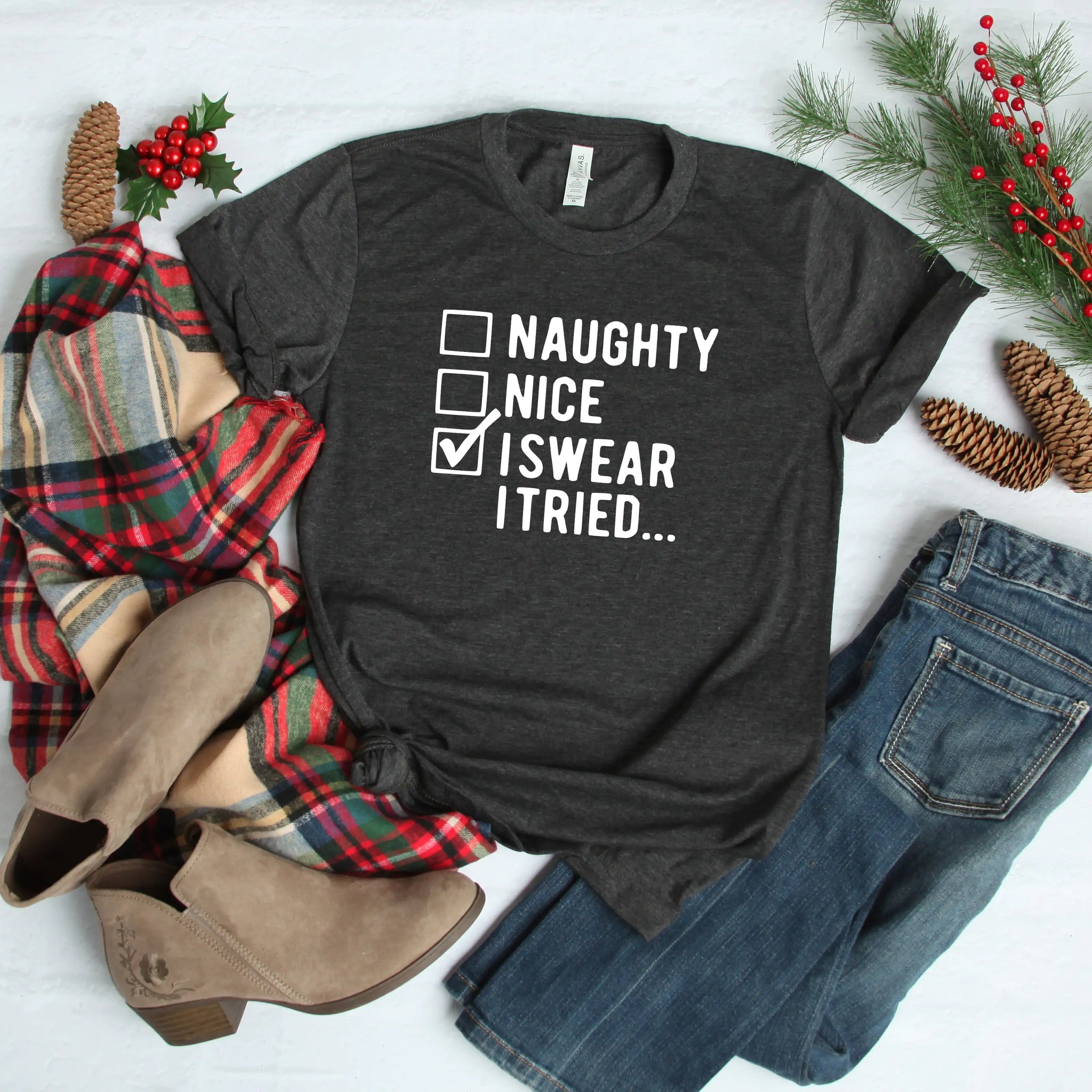 I Swear I Tried Shirt, Funny Christmas Shirts, Christmas Shirt - Blingy Bag LLC